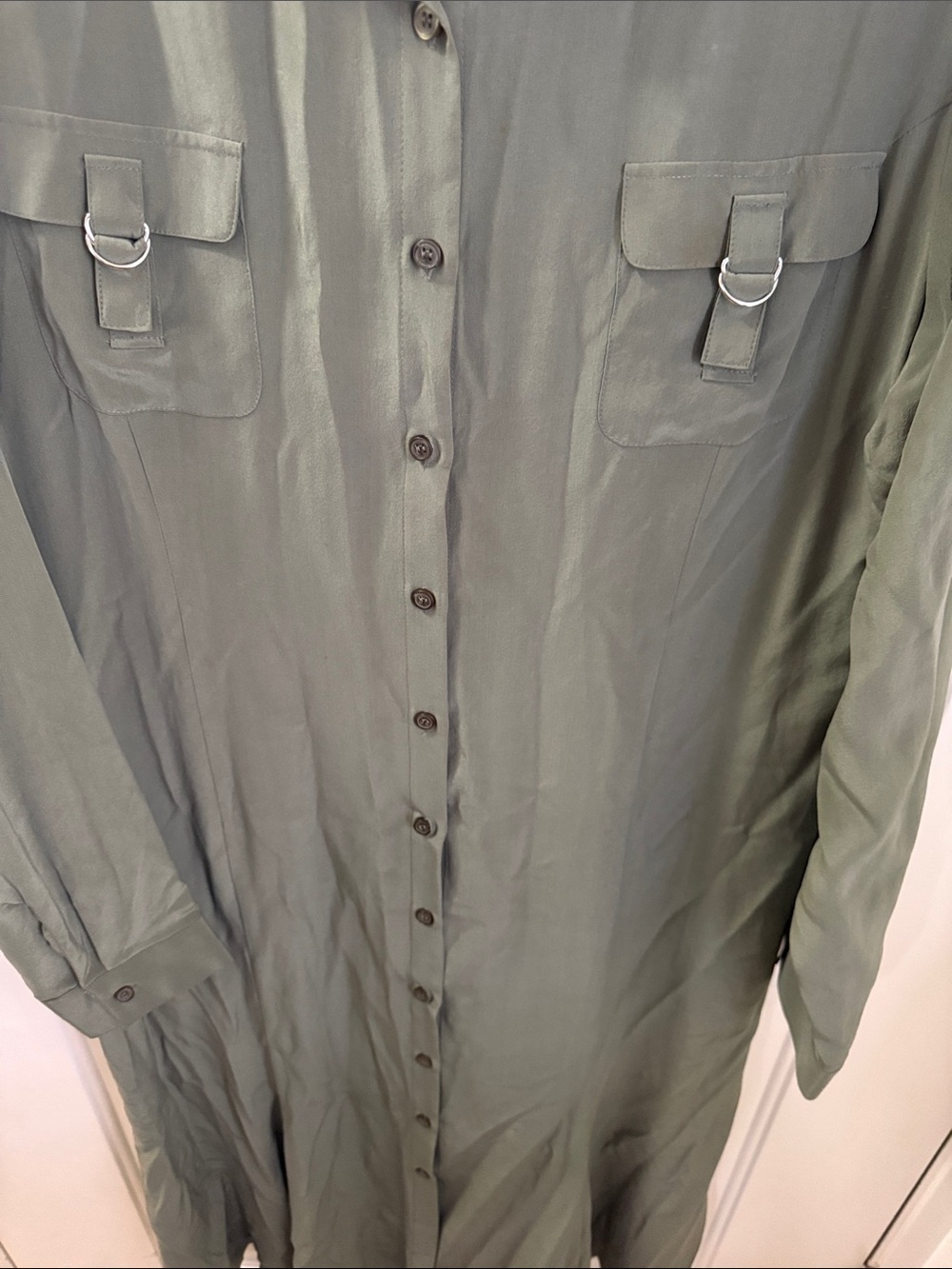 Spiegel Olive Green Maxi Shirt Dress- 100% silk - Picture 8 of 9